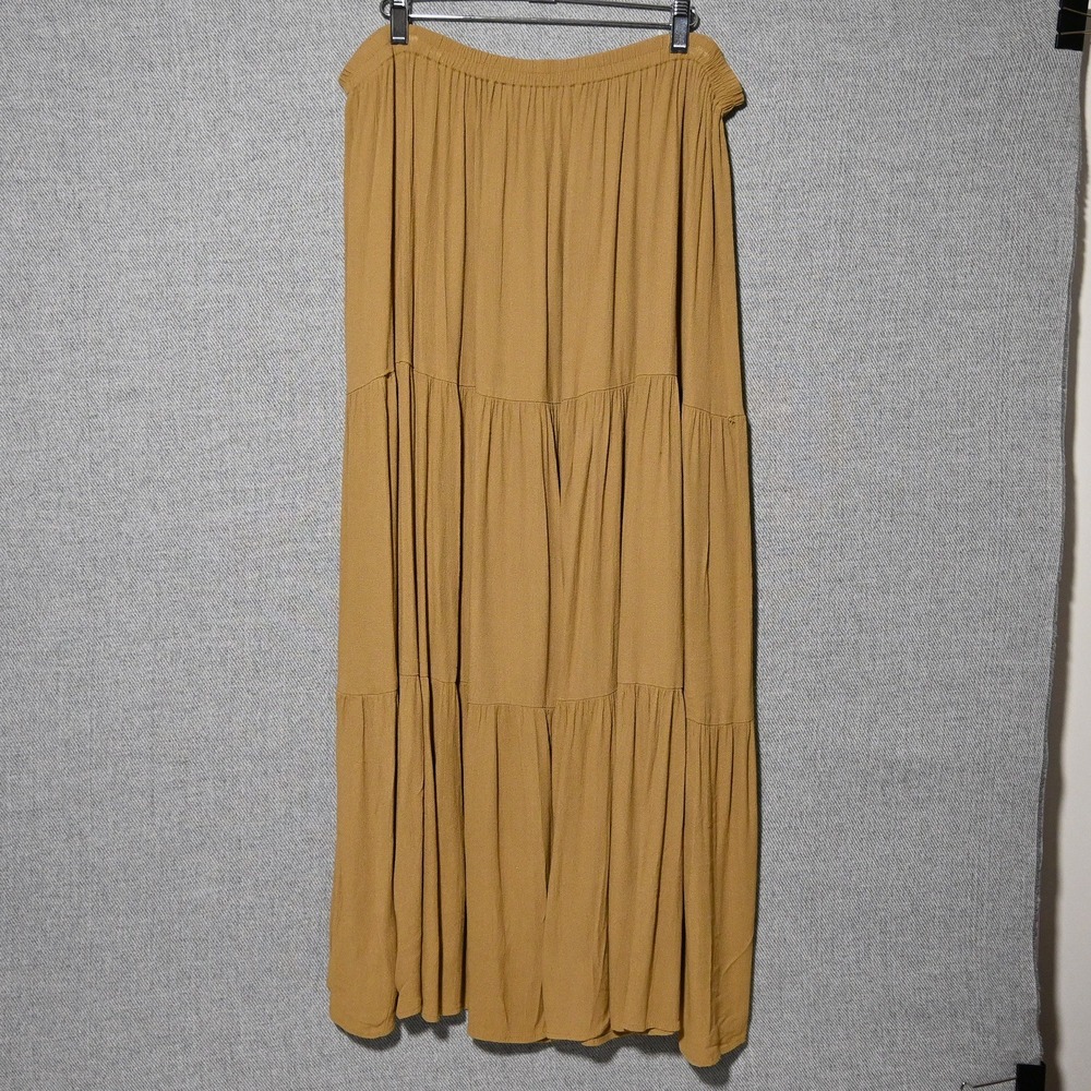 Double D Ranch Skirt Womens Tiered Maxi Boho Western M Mustard USA Made